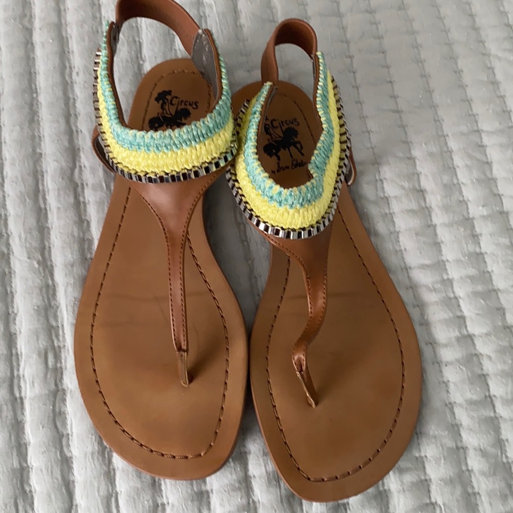 Sam Edelman Green and Blue Macrame Circus Sandals with Silver Chain